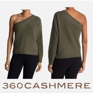 360 Cashmere Lena One Shoulder Cashmere Sweater Olive XS